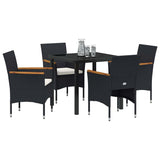 Garden Dining Set with Cushion 5 pcs Black Poly Rattan