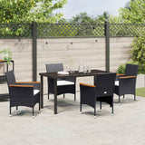 Garden Dining Set with Cushion 5 pcs Black Poly Rattan