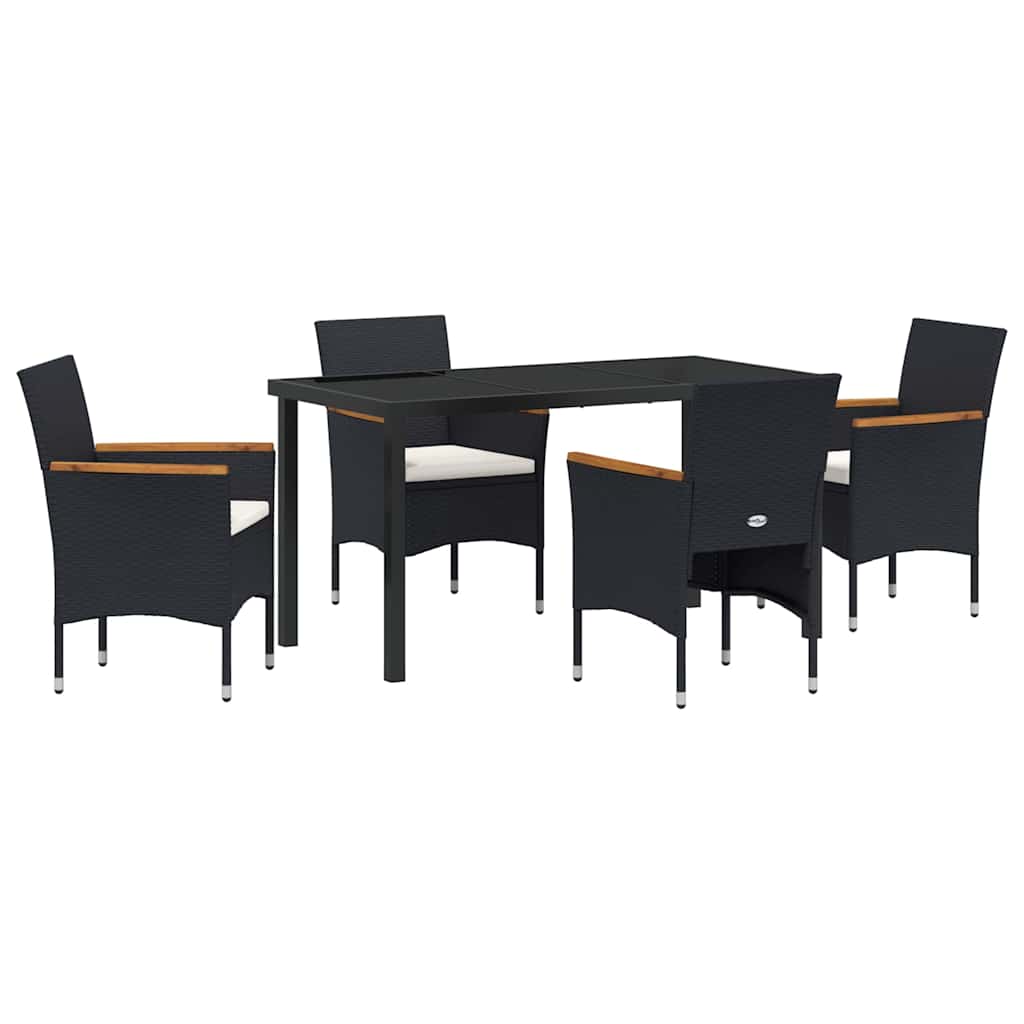 Garden Dining Set with Cushion 5 pcs Black Poly Rattan