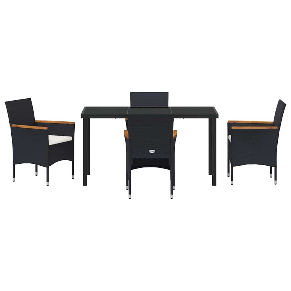 Garden Dining Set with Cushion 5 pcs Black Poly Rattan