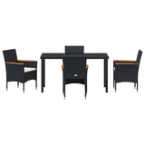 Garden Dining Set with Cushion 5 pcs Black Poly Rattan