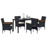 Garden Dining Set with Cushion 5 pcs Black Poly Rattan - Side View