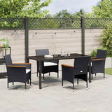 Garden Dining Set with Cushion 5 pcs Black Poly Rattan