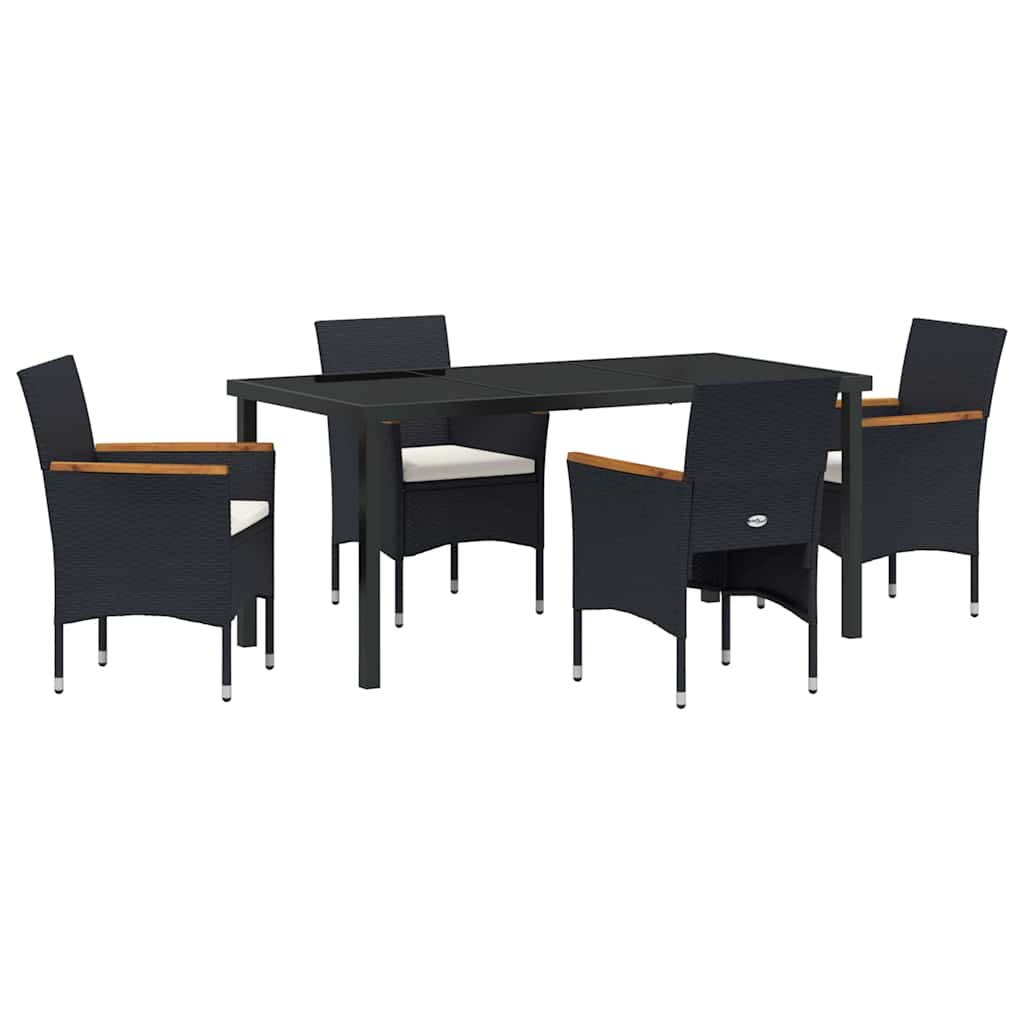 Garden Dining Set with Cushion 5 pcs Black Poly Rattan