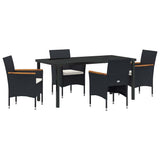 Garden Dining Set with Cushion 5 pcs Black Poly Rattan