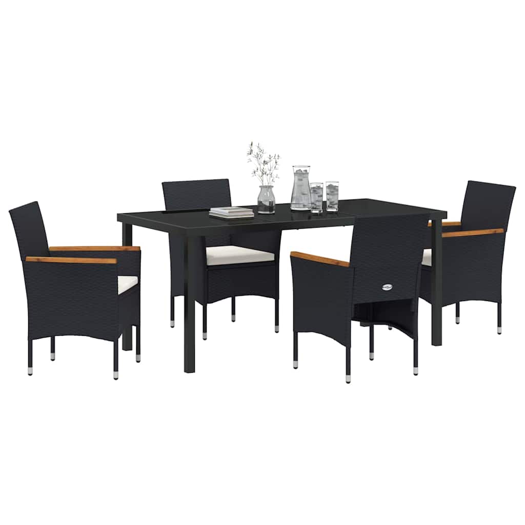 Garden Dining Set with Cushion 5 pcs Black Poly Rattan