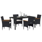 Garden Dining Set with Cushion 5 pcs Black Poly Rattan