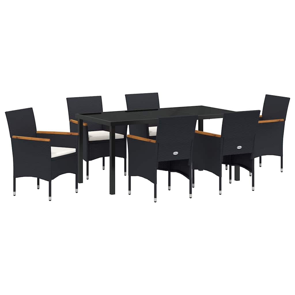 Garden Dining Set with Cushion 7 pcs Black Poly Rattan