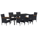 Garden Dining Set with Cushion 7 pcs Black Poly Rattan - Front View