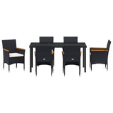 Garden Dining Set with Cushion 7 pcs Black Poly Rattan - Close-Up Angle