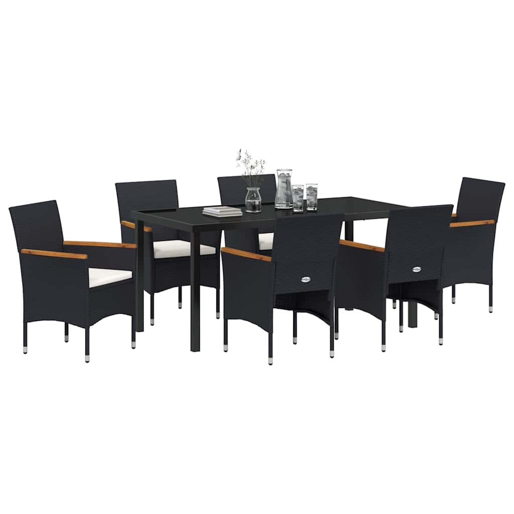 Garden Dining Set with Cushion 7 pcs Black Poly Rattan