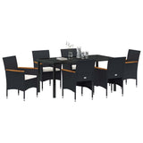 Garden Dining Set with Cushion 7 pcs Black Poly Rattan