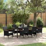 Garden Dining Set with Cushion 7 pcs Black Poly Rattan