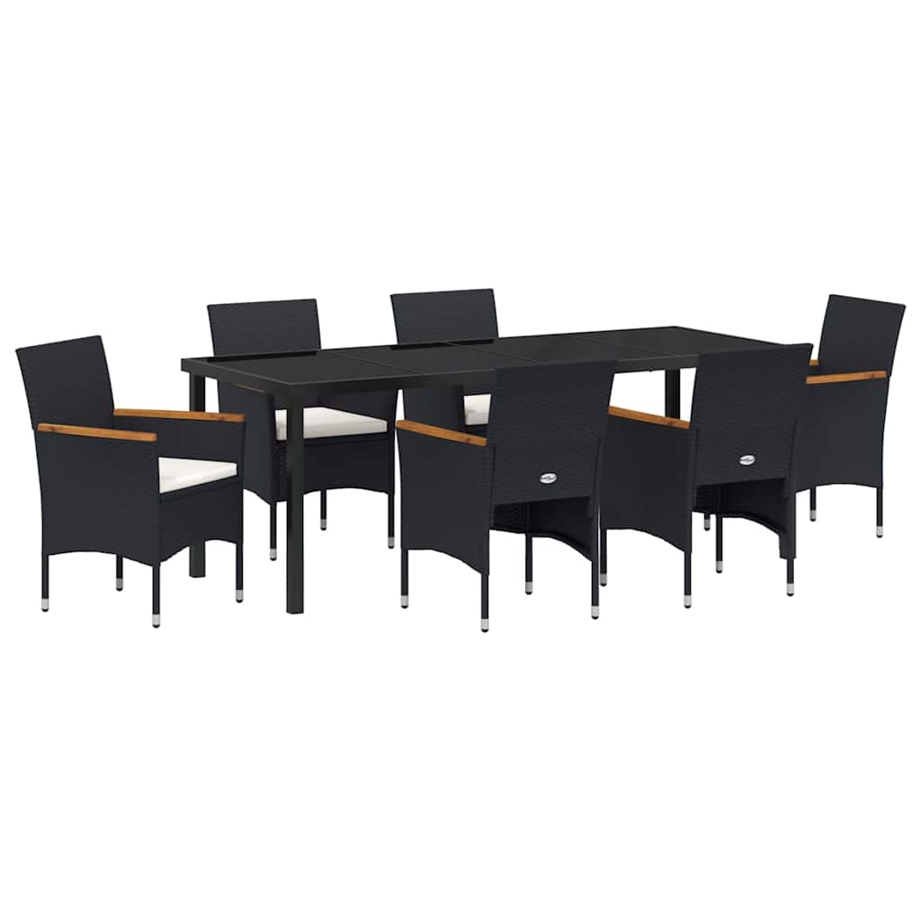 Garden Dining Set with Cushion 7 pcs Black Poly Rattan