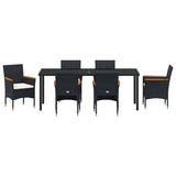 Garden Dining Set with Cushion 7 pcs Black Poly Rattan - Close-Up Angle