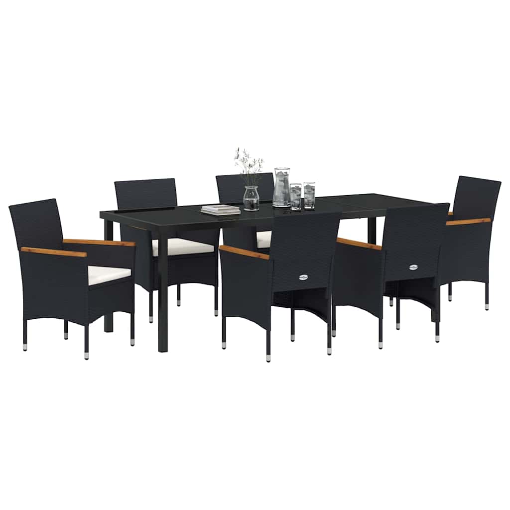 Garden Dining Set with Cushion 7 pcs Black Poly Rattan