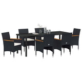 Garden Dining Set with Cushion 7 pcs Black Poly Rattan - Side View