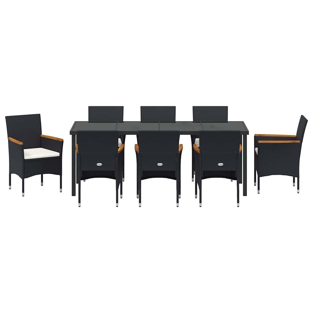 Garden Dining Set with Cushion 9 pcs Black Poly Rattan