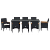Garden Dining Set with Cushion 9 pcs Black Poly Rattan - Close-Up Angle
