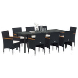 Garden Dining Set with Cushion 9 pcs Black Poly Rattan