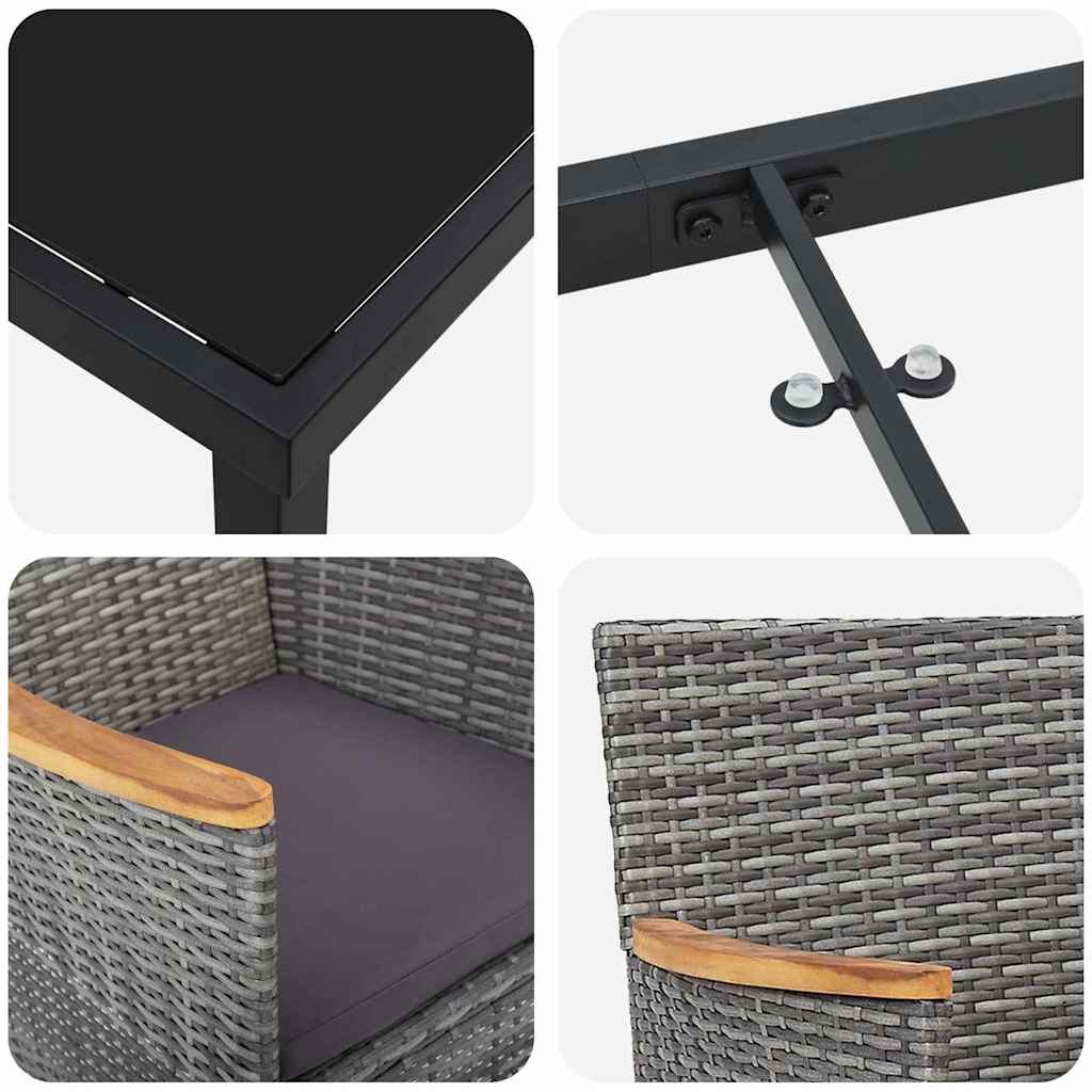 Garden Dining Set with Cushion 3 pcs Grey Poly Rattan