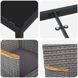 Garden Dining Set with Cushion 3 pcs Grey Poly Rattan - Extra Image