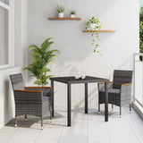 Garden Dining Set with Cushion 3 pcs Grey Poly Rattan