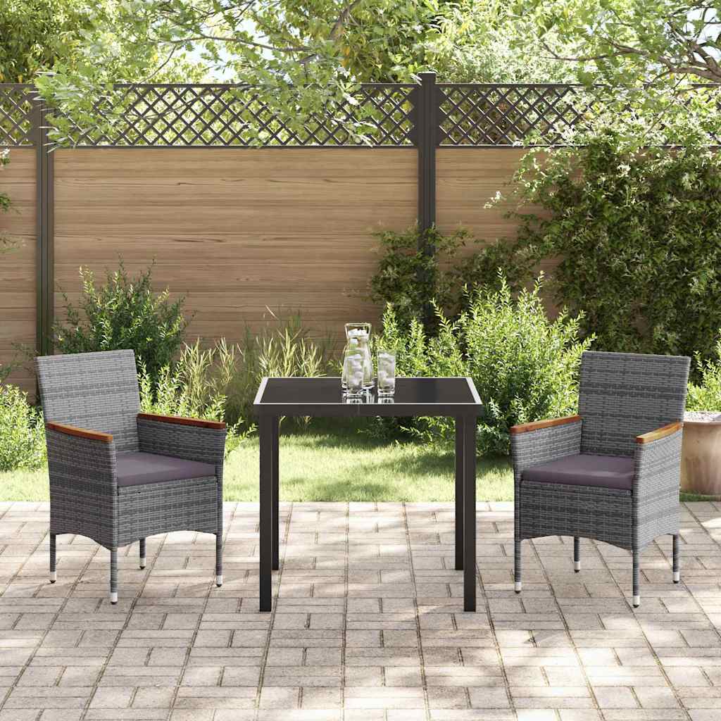 Garden Dining Set with Cushion 3 pcs Grey Poly Rattan