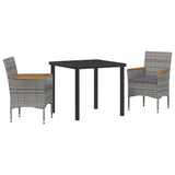 Garden Dining Set with Cushion 3 pcs Grey Poly Rattan