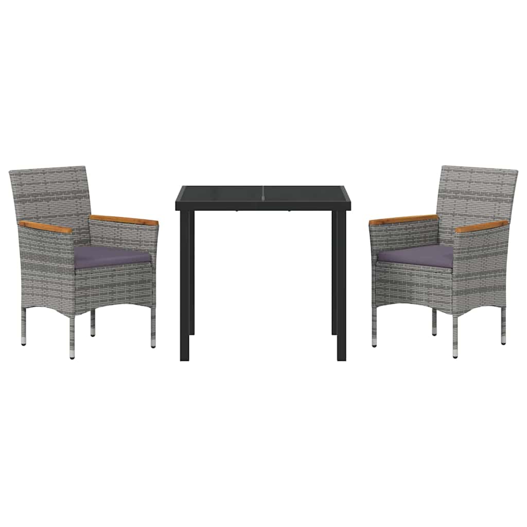 Garden Dining Set with Cushion 3 pcs Grey Poly Rattan