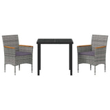 Garden Dining Set with Cushion 3 pcs Grey Poly Rattan - Close-Up Angle