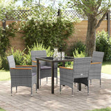 Garden Dining Set with Cushion 5 pcs Grey Poly Rattan