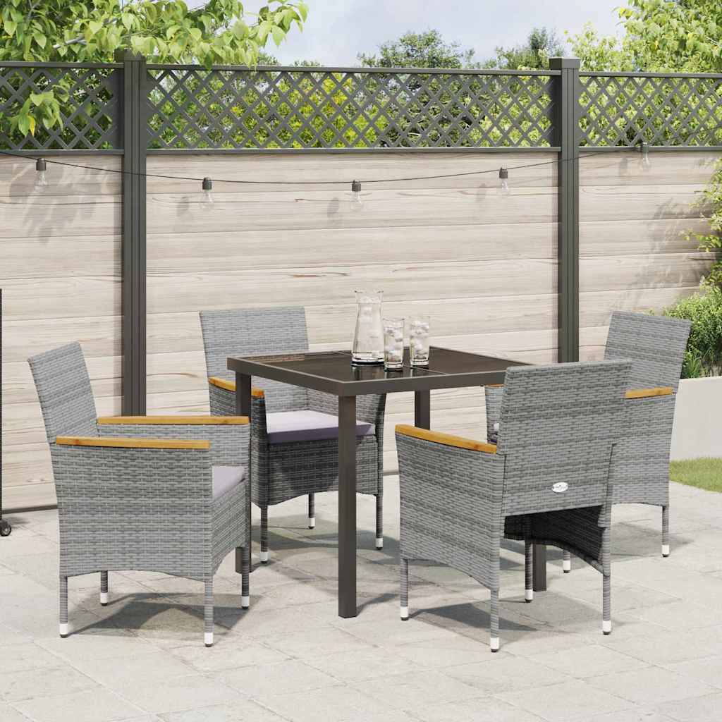 Garden Dining Set with Cushion 5 pcs Grey Poly Rattan