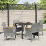Garden Dining Set with Cushion 5 pcs Grey Poly Rattan