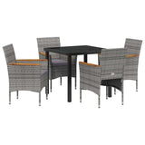 Garden Dining Set with Cushion 5 pcs Grey Poly Rattan - Front View