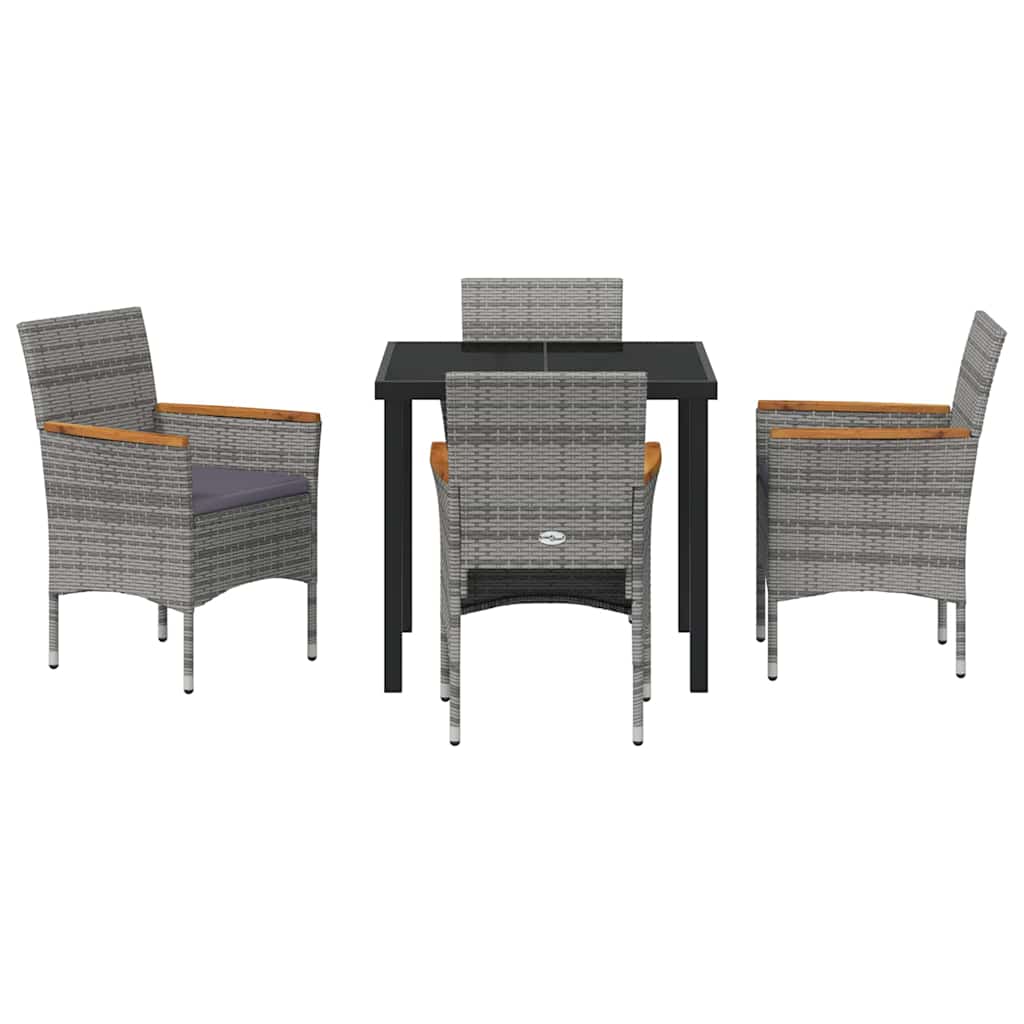 Garden Dining Set with Cushion 5 pcs Grey Poly Rattan