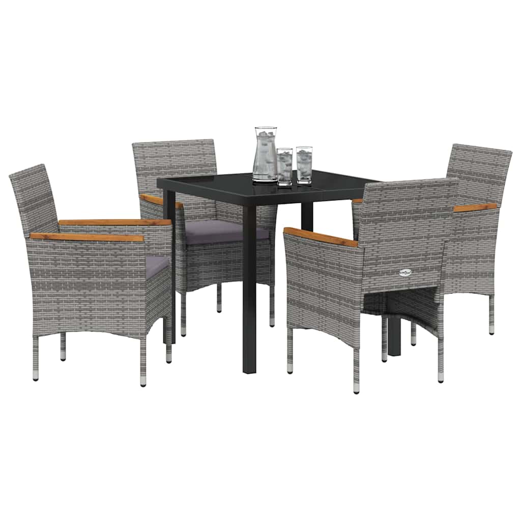 Garden Dining Set with Cushion 5 pcs Grey Poly Rattan