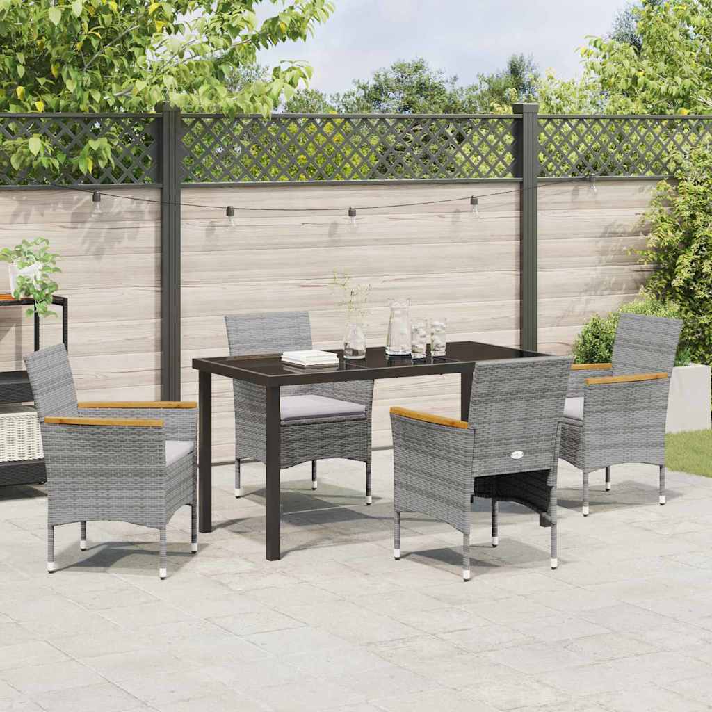 Garden Dining Set with Cushion 5 pcs Grey Poly Rattan
