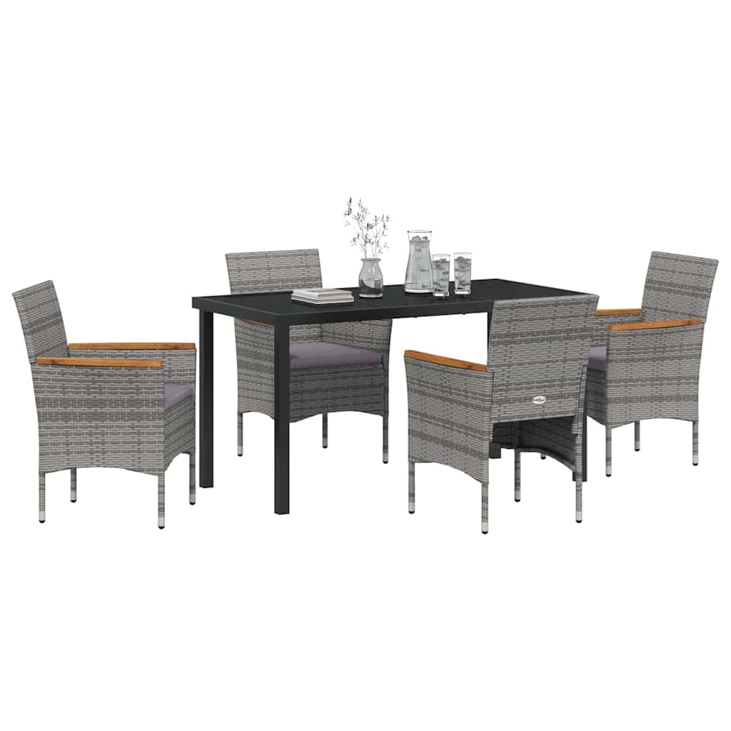 Garden Dining Set with Cushion 5 pcs Grey Poly Rattan
