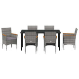 Garden Dining Set with Cushion 7 pcs Grey Poly Rattan - Close-Up Angle