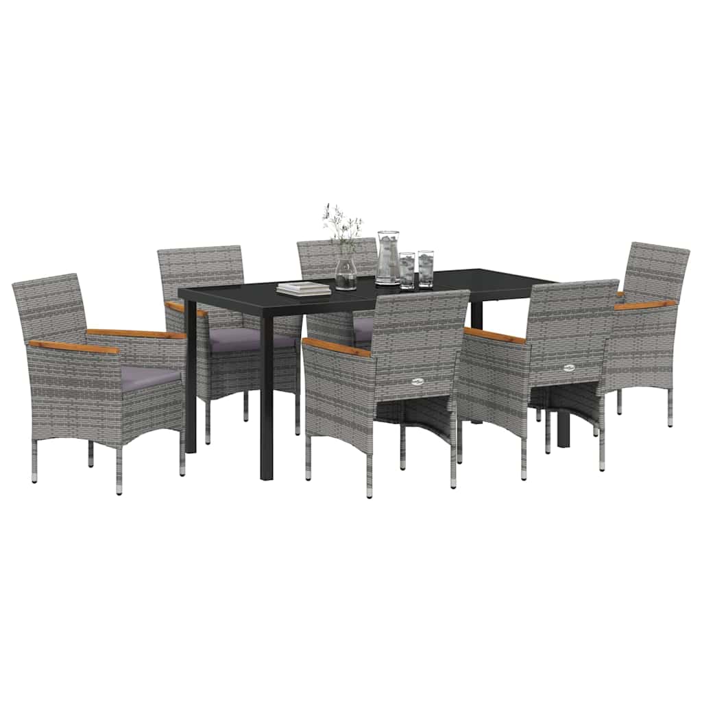 Garden Dining Set with Cushion 7 pcs Grey Poly Rattan
