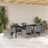 Garden Dining Set with Cushion 7 pcs Grey Poly Rattan