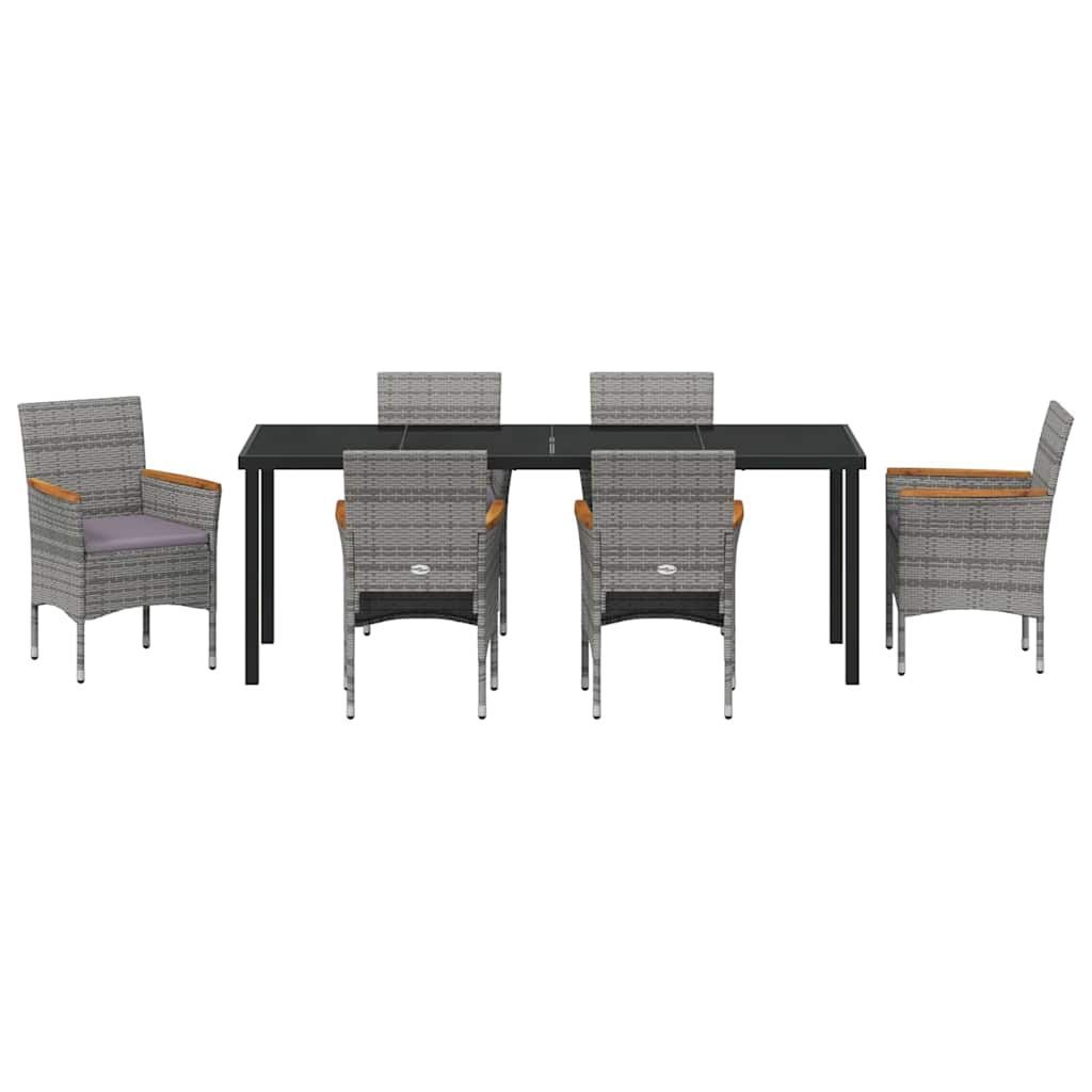 Garden Dining Set with Cushion 7 pcs Grey Poly Rattan