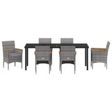 Garden Dining Set with Cushion 7 pcs Grey Poly Rattan - Close-Up Angle