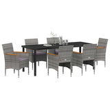 Garden Dining Set with Cushion 7 pcs Grey Poly Rattan