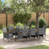 Garden Dining Set with Cushion 9 pcs Grey Poly Rattan