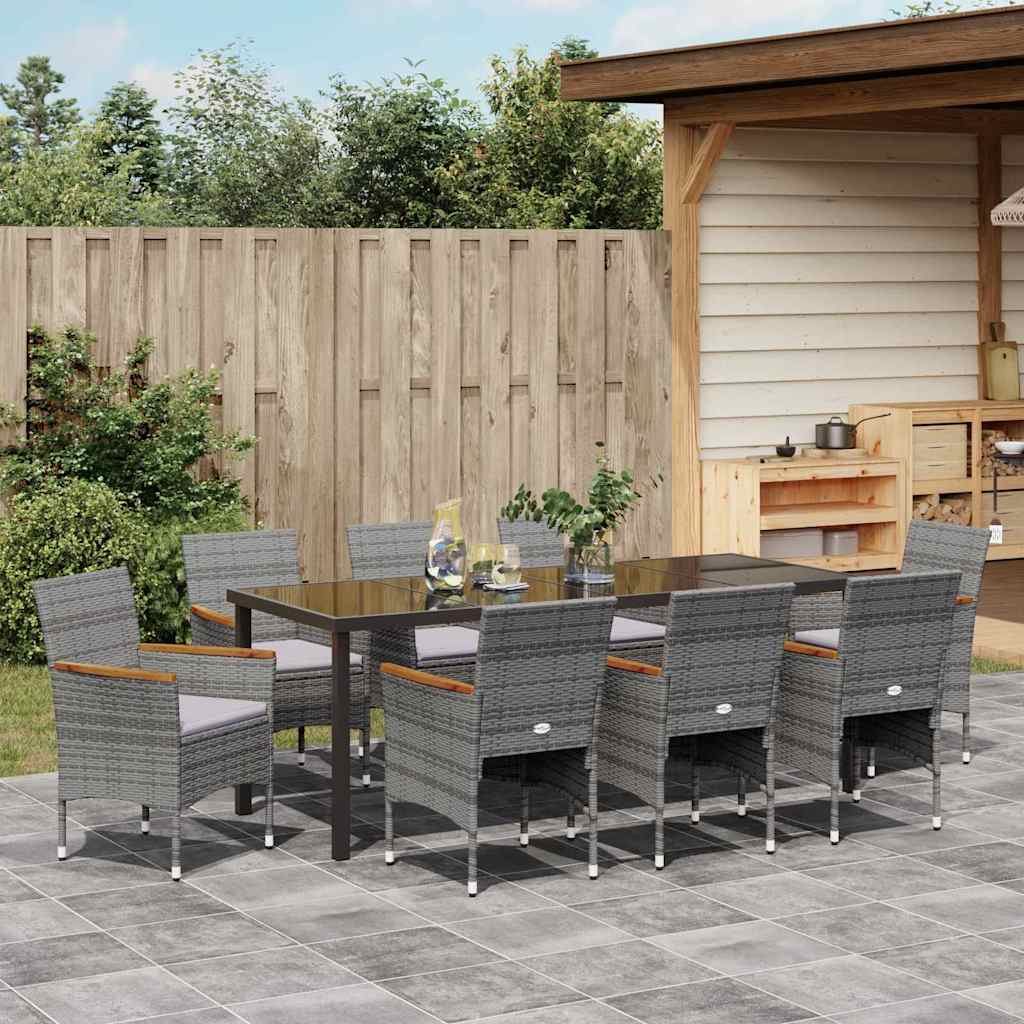 Garden Dining Set with Cushion 9 pcs Grey Poly Rattan