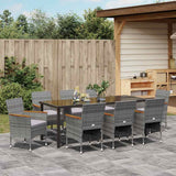 Garden Dining Set with Cushion 9 pcs Grey Poly Rattan