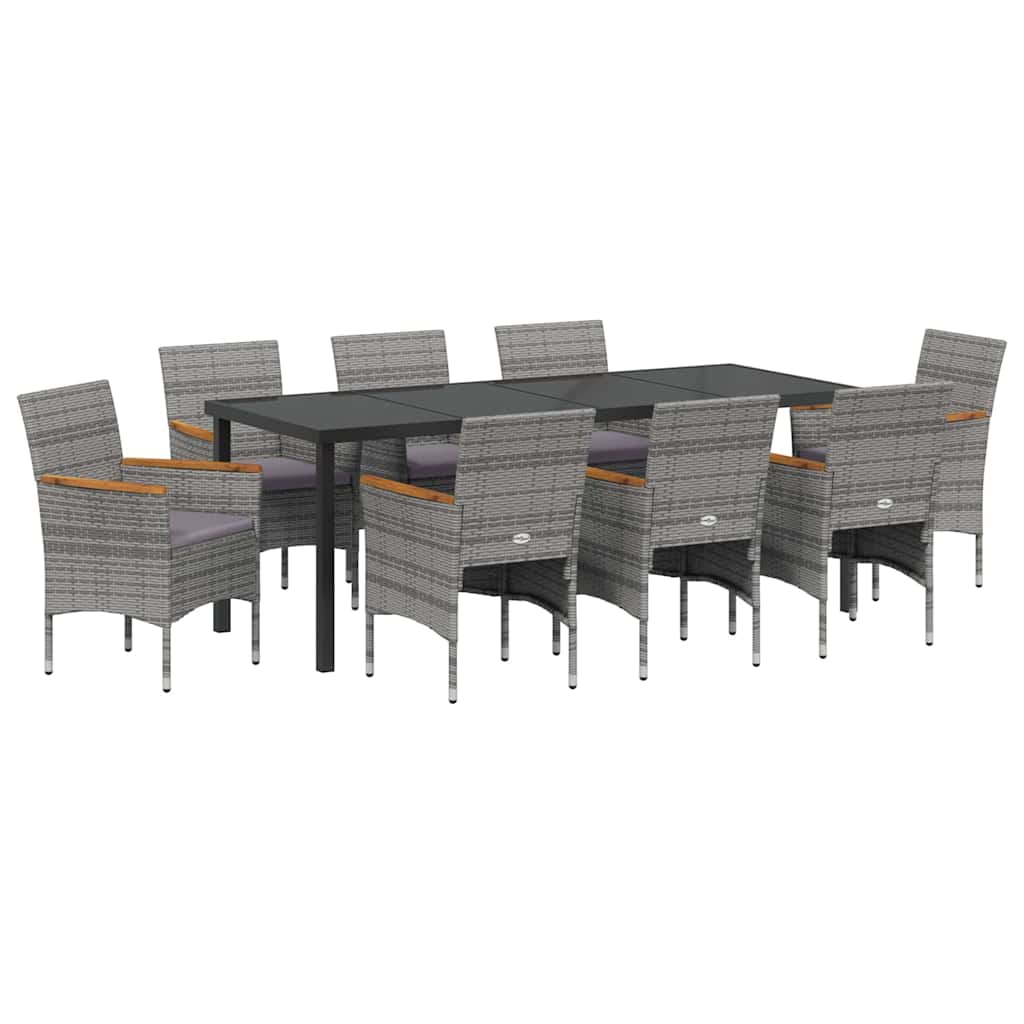 Garden Dining Set with Cushion 9 pcs Grey Poly Rattan