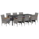 Garden Dining Set with Cushion 9 pcs Grey Poly Rattan - Front View